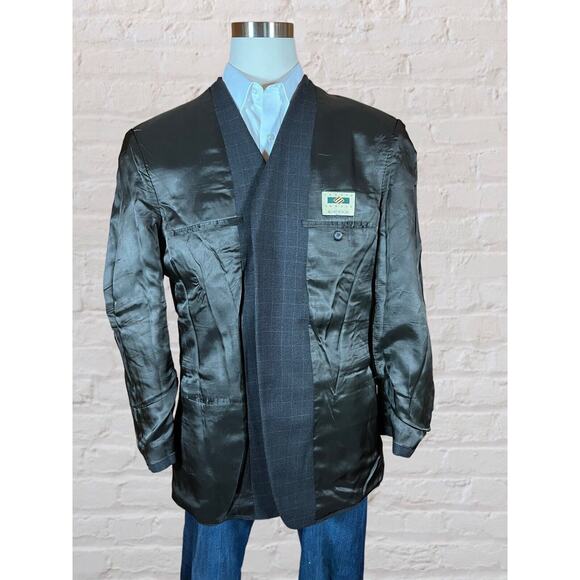 Joseph Abboud 44L Mens Charcoal Gray Gold Plaid Blazer Sport Coat Jacket - Picture 7 of 14